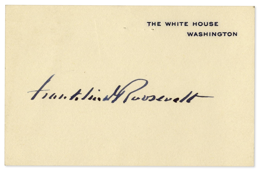 Franklin D. Roosevelt Signature as President Upon a White House Card